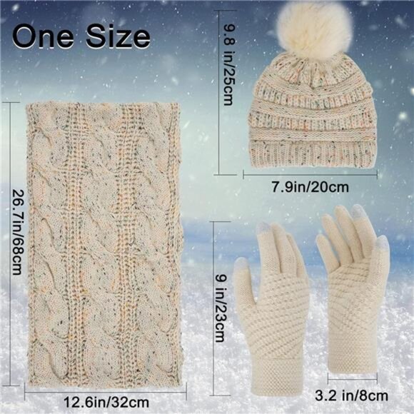 3pcs Women's Winter Beanie Hat Scarf and Touch Screen Gloves Set - Picture 3 of 5